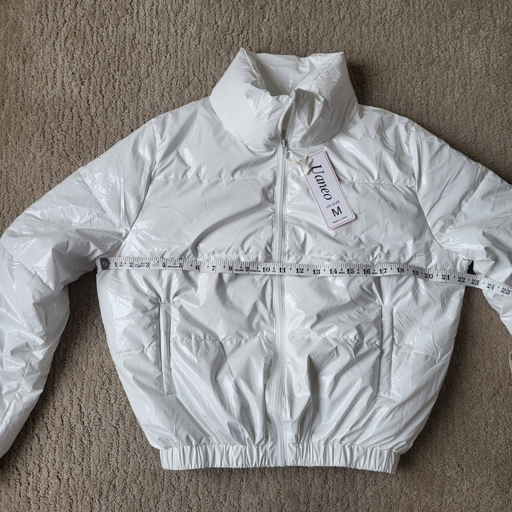 Women’s Shiny Cropped Puffer Jacket – Uaneo – White – Size M – NWT - Picture 3 of 12